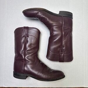 Vintage Justin Roper Cowboy Boots Men's Size 8.5D Burgundy USA Made Western